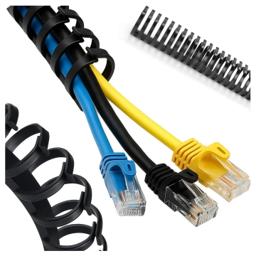 Sprężynowy organizer na kable pod biurko – elastyczna maskownica 50×4 cm, samoprzylepna, do porządkowania przewodów – Alogy CableStrip™ Czarny