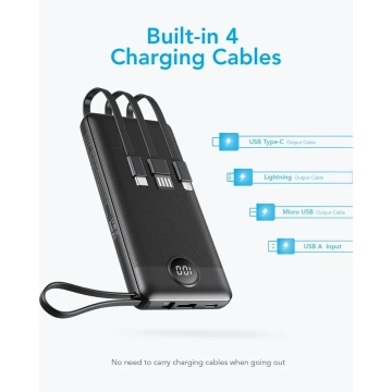 Powerbank Externer Akku VEGER C10 – 10.000 mAh (Micro Typ C Lightning 8-polig) schwarz (W1116)