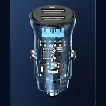 USAMS Ładowarka samochodowa C31 3A 2xUSB-A Fast Charge niebieski/blue CC162CC02 (US-CC162)