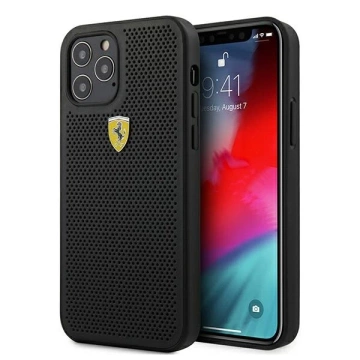 Etui na telefon Ferrari iPhone 12/12 Pro 6,1" czarny/black hardcase On Track Perforated