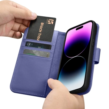iCarer Wallet Case 2in1 etui iPhone 14 Pro Max skórzany pokrowiec z klapką Anti-RFID jasnofioletowy (WMI14220728-LP)