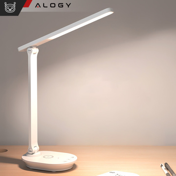 LED-Schreibtisch-Nachtlampe mit QI 15W USB-Induktionsladegerät für Leseschreibtisch, Zeitschaltuhr, Alogy Desk, Weiß