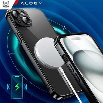 Etui MagSafe Case do iPhone 15 Plus Glamour Luxury obudowa Slim Ring Alogy Czarny przezroczysty