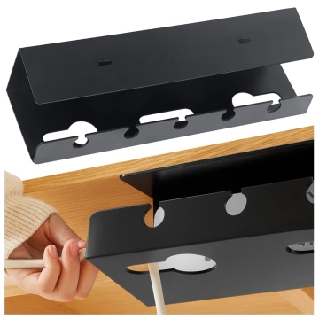Organizer na Kable 2w1 Pod Biurko i na Ścianę, 40 cm, z Paskiem Klejącym utrzymanie porządku na biurku, Alogy CableHold™ – Czarny