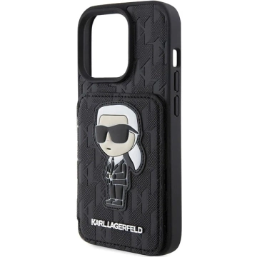 Etui Karl Lagerfeld KLHCP15LSAKKNSCK für iPhone 15 Pro 6,1" czarny/schwarz Hardcase Saffiano Cardslots und Stand Monogram Ikonik Patch