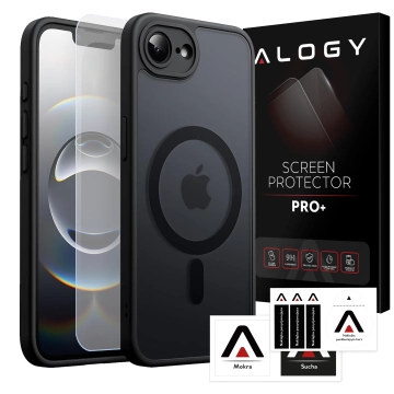 Etui do Apple iPhone 16e obudowa ochronna na telefon Alogy Matte HybridMag™️ Case do MagSafe Matowe Antypoślizgowe Wzmocnione Narożniki Czarne + Szkło Hartowane
