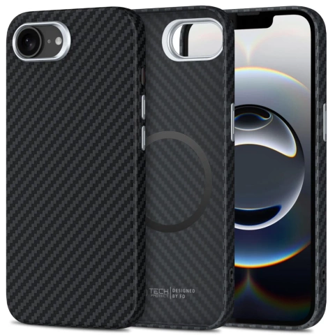 MagSafe Tech-Protect Ion Carbon iPhone 16e Hülle Schwarz/Silber