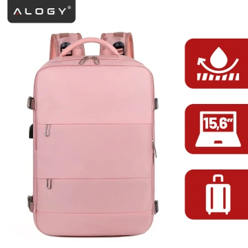 Damen-Reise-Laptop-Rucksack für Koffer, Gepäck, Flugzeug, Arbeit, Schule, 45 x 30 x 20 cm, Alogy Pink