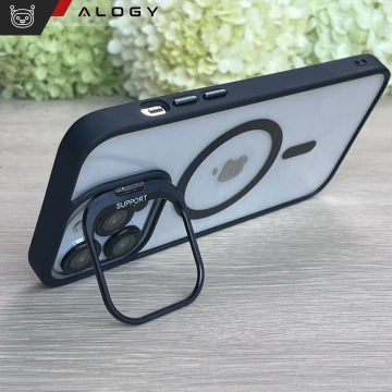 Etui hybrydowe ochronne do Apple iPhone 16 Pro Alogy KickStand Hybrid Case z podpórką do MagSafe Czarne + szkło hartowane