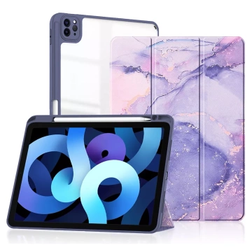 Etui hybrydowe z miejscem na rysik do Apple iPad Air 11" (2024,2025) / Air 10.9" (2020,2022) / Pro 11 (2018) Alogy Hybrid Book Cover Case Marble Fioletowe + Szkło