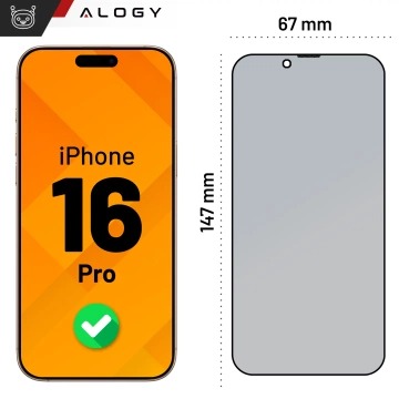 Szkło hartowane Prywatyzujące do Apple iPhone 16 Pro ochronne szkiełko na ekran 9H Alogy Privacy EasyShield™️ z ramką montażową