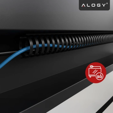 Sprężynowy organizer na kable pod biurko – elastyczna maskownica 50×4 cm, samoprzylepna, do porządkowania przewodów – Alogy CableStrip™ Czarny