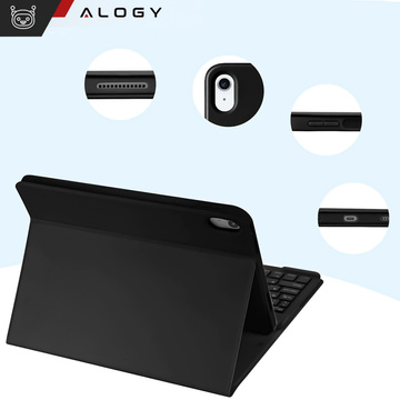 Schutzhülle mit kabelloser Tastatur Alogy Tastaturhülle mit Stylus-Halterung für Apple iPad 10.9 2022 aus schwarzem Glas