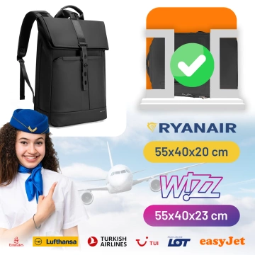 Bange Wasserdichter Rucksack für Laptops bis 15,6 Zoll, 43 x 30 x 18 cm, ideal für Stadt, Reisen, Arbeit und Flugreisen, für Damen und Herren, Schwarz