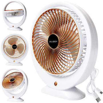 Schreibtischventilator, Standventilator, leistungsstark, klein, tragbar, kabellos, 1200 mAh, USB-C, Alogy White