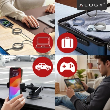 Kabel Zasilający USB-C do USB-C 65W 1m, Szybkie Ładowanie PD, Magnetyczny, Trwały i Elastyczny Przewód Kompatybilny z iPhone, MacBook i Android, Alogy MagiCharge™ – Czarny