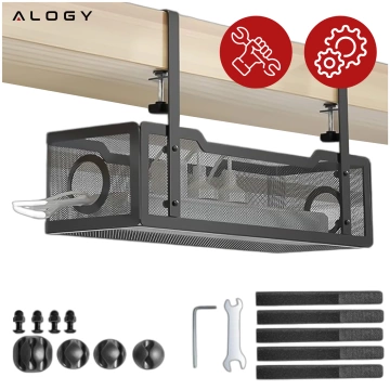Kabel-Organizer unter der Tischplatte, Ablage für Kabel, Kabelleisten, Tischplatte, Metallschreibtisch, Alogy 34 cm Schwarz