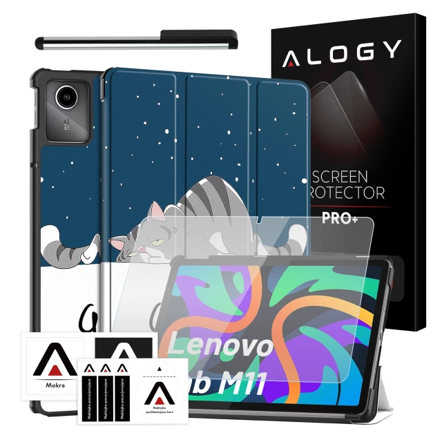 Hülle für Lenovo Tab M11 10,95" TB330FU / TB330XU / TB331FC Tablet Cover Case Alogy Book Cover Sleeping Cat Glass Stylus