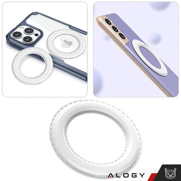 Blaszka magnetyczna do MagSafe naklejka Ring Pierścień Nakładka na Uchwyt Uniwersalna skórzana Alogy Magnetic biała