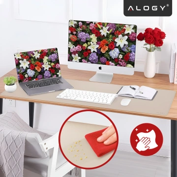 Podkładka na biurko 80×40 cm – antypoślizgowa mata ochronna z eleganckiej ekoskóry PU, pod mysz i klawiaturę, stylowa i trwała – Alogy WorkMat™ Beżowa