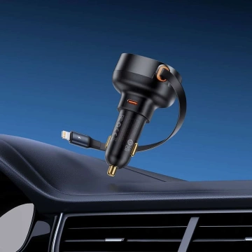 Baseus Retractable 55W Ładowarka Samochodowa USB-C + Lightning 70 cm