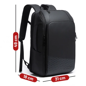 Plecak wodoodporny Bange na laptopa 15.6" miejski podróżny 49x31x18 cm powiększany do pracy samolotu męski damski z gniazdem USB Czarny