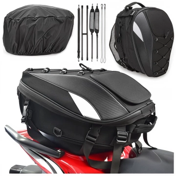 Wasserdichter Motorradrucksack 40 l – 5-in-1 – Topcase, Soziustasche, Gepäckträgertasche, Helmtasche, mit Schutzhülle, Nylon, City-Tasche für Motorräder – Alogy RoadMaster™ Schwarz