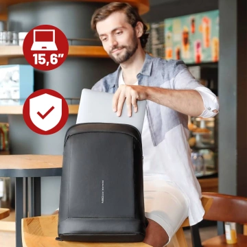 Mark Ryden 15,6"-Laptop-Rucksack, wasserdicht, für Business und Reisen, komfortabel, 180°-Öffnung, mit Kofferhaken, 13 l (43 × 30 × 10 cm) – Schwarz