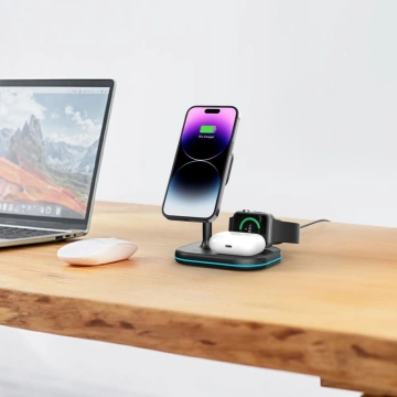 QI15W-A27 3IN1 magnetisches MagSafe kabelloses Ladegerät für iPhone/AirPods/Watch Schwarz