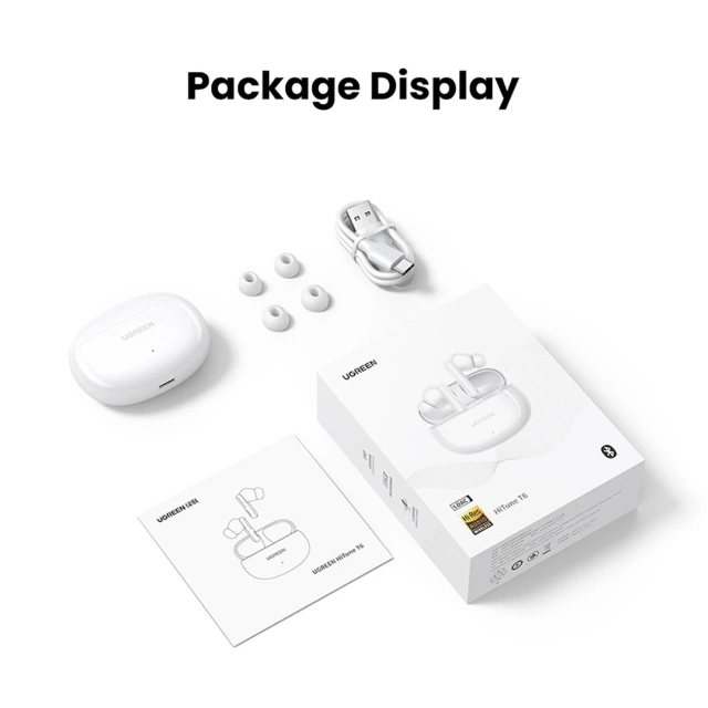 UGREEN HITUNE T6 KOPFHÖRER ANC BT 5.3 IPX5 USB-C WEISSES KABEL