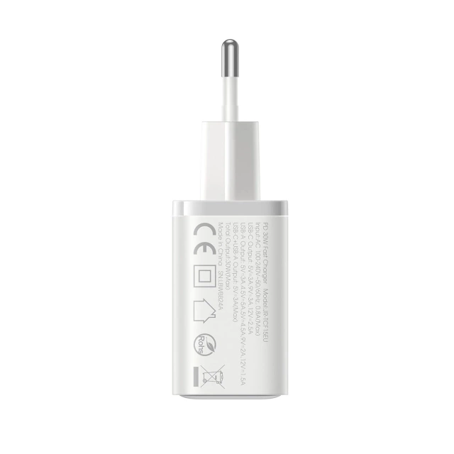 Joyroom USB-C / USB-A 30W Netzwerkladegerät - Weiß