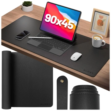 Podkładka na biurko 90×45 cm – antypoślizgowa mata ochronna z eleganckiej ekoskóry PU, pod mysz i klawiaturę, stylowa i trwała – Alogy WorkMat™ Czarna