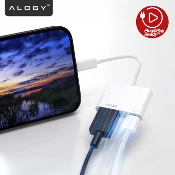 Przejściówka Lightning do HDMI i Lightning – adapter Full HD 60 Hz, łatwe podłączenie iPhone / iPad do TV lub projektora, Plug & Play – Alogy LightningHD™ Biały