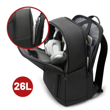 Bange 26L wasserdichter Rucksack für Laptops bis 15,6 Zoll – Geräumig und komfortabel, robust und atmungsaktiv, ideal für Stadt und Reisen, Arbeit und Flugreisen, Unisex – Schwarz