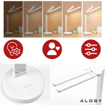 Lampka lampa podwójna LED biurkowa stojąca na biurko Alogy z akumulatorem szkolna kreślarska Biała