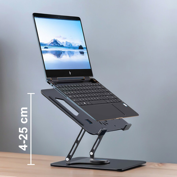 Podstawka stojak stolik pod laptopa 17.3" regulowana 360 chłodząca składany Aluminium 25x21.7cm Alogy Grafitowy