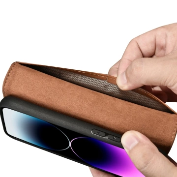 Etui na telefon iCarer Wallet Case 2in1 do  iPhone 14 Pro Max skórzany pokrowiec z klapką Anti-RFID brązowy