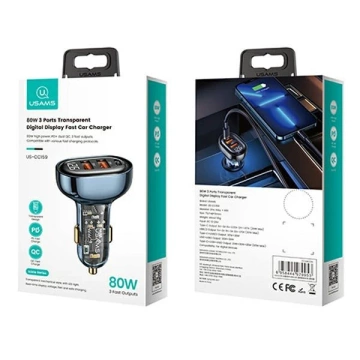USAMS Autoladegerät 2xUSB 1xUSB-C 80W Fast Charge blau/blau CC159CC02 (US-CC159)