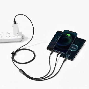 Baseus Tungsten 3in1 Kabel USB - USB Type C / Lightning / Micro USB 3,5 A 1,5 m schwarz (CAMLTWJ-01)