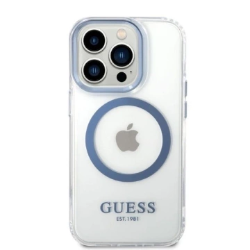Etui Guess GUHMP14LHTRMB für iPhone 14 Pro 6,1" niebieski/blaue Hartschale Metal Outline Magsafe