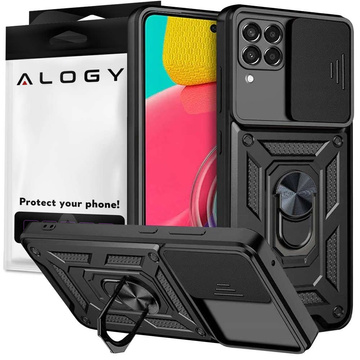 Pancerne etui z osłoną aparatu Alogy Camshield Stand Ring do Samsung Galaxy M53 5G czarne + Szkło