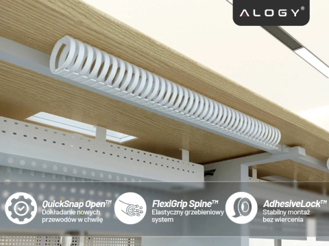 Sprężynowy organizer na kable pod biurko – elastyczna maskownica 50×4 cm, samoprzylepna, do porządkowania przewodów – Alogy CableStrip™ Biały