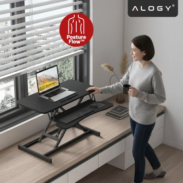 Biurko podstawka do pracy stojącej na biurko z podnoszeniem pneumatycznym 60×80 cm – regulacja wysokości 11–51 cm, dwupoziomowe, składane, idealne do Home Office – Alogy LiftDesk™ Czarne