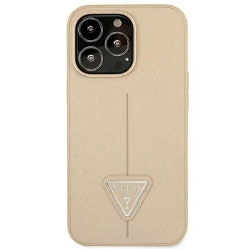 Etui Guess GUHCP14LPSATLE do Apple iPhone 14 Pro 6,1" beżowy/beige hardcase SaffianoTriangle Logo