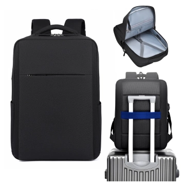 Plecak biznesowy na laptopa 15–16" – wodoodporny, odporny na wstrząsy, z kieszenią na butelkę i paskiem na walizkę – Alogy UrbanPack Pro™ Czarny