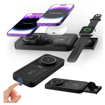 Kabelloses induktives Ladegerät Qi QC 3.0 3in1 Fast für Apple iPhone Airpods Watch Ladestation 15W schwarz