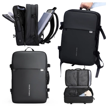Mark Ryden 17,3"-Laptop-Rucksack, USB-Anschluss, wasserdicht, minimalistisch und geräumig (37 l), komfortabel, erweiterbar durch 180°-Öffnung, 48 × 31 × 14–25 cm – Schwarz