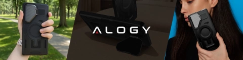 Etui do Samsung Galaxy S25 Ultra Case do MagSafe Wzmocniona Pancerna ochrona obiektywów z funkcją podstawki obudowa ochronna na telefon Alogy HeavyDuty Mag™️Czarne + SZKŁO HARTOWANE