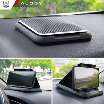 Uchwyt samochodowy na kokpit deskę do auta Alogy Carbon na telefon do 6.8 cali GPS Czarny + Organizer