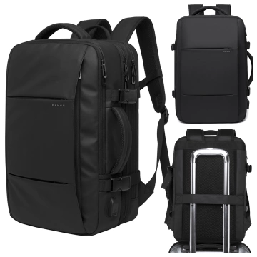 Plecak wodoodporny Bange na laptopa 15.6" miejski podróżny 47x31x15-25 cm do pracy samolotu męski damski z portem USB Czarny